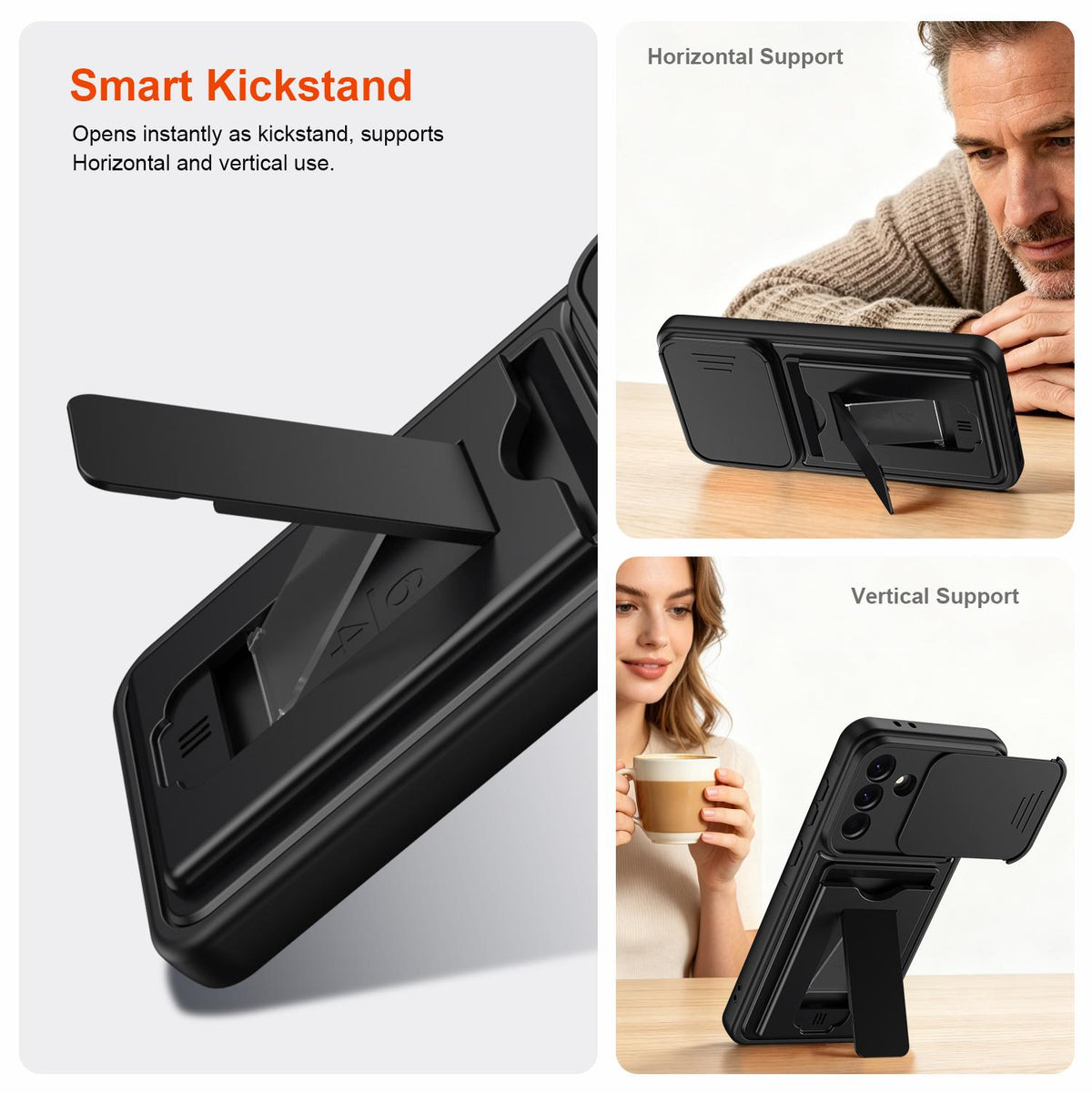 For ZTE Blade V80 Max Card Holder Series Sliding Lens Cover PC Hybrid TPU Phone Case - Black - EDA009708606D