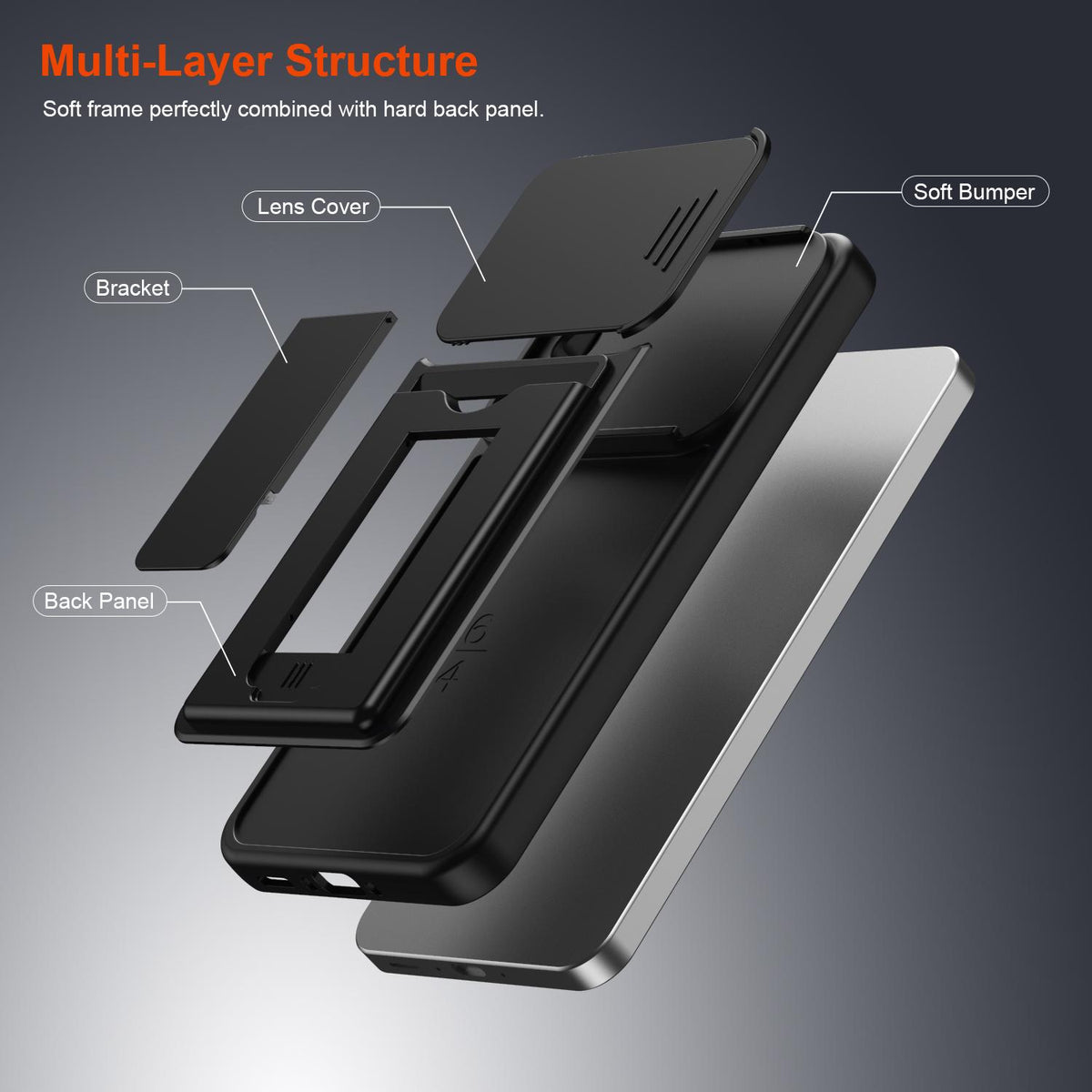 For ZTE Blade V80 Max Card Holder Series Sliding Lens Cover PC Hybrid TPU Phone Case - Black - EDA009708606D