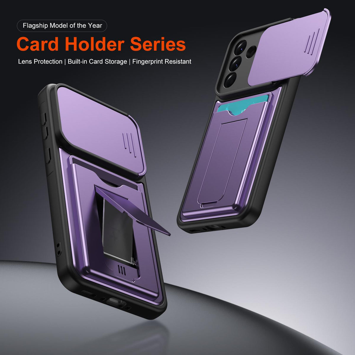 For ZTE Blade V80 Max Card Holder Series Sliding Lens Cover PC Hybrid TPU Phone Case - Purple - EDA009708606E