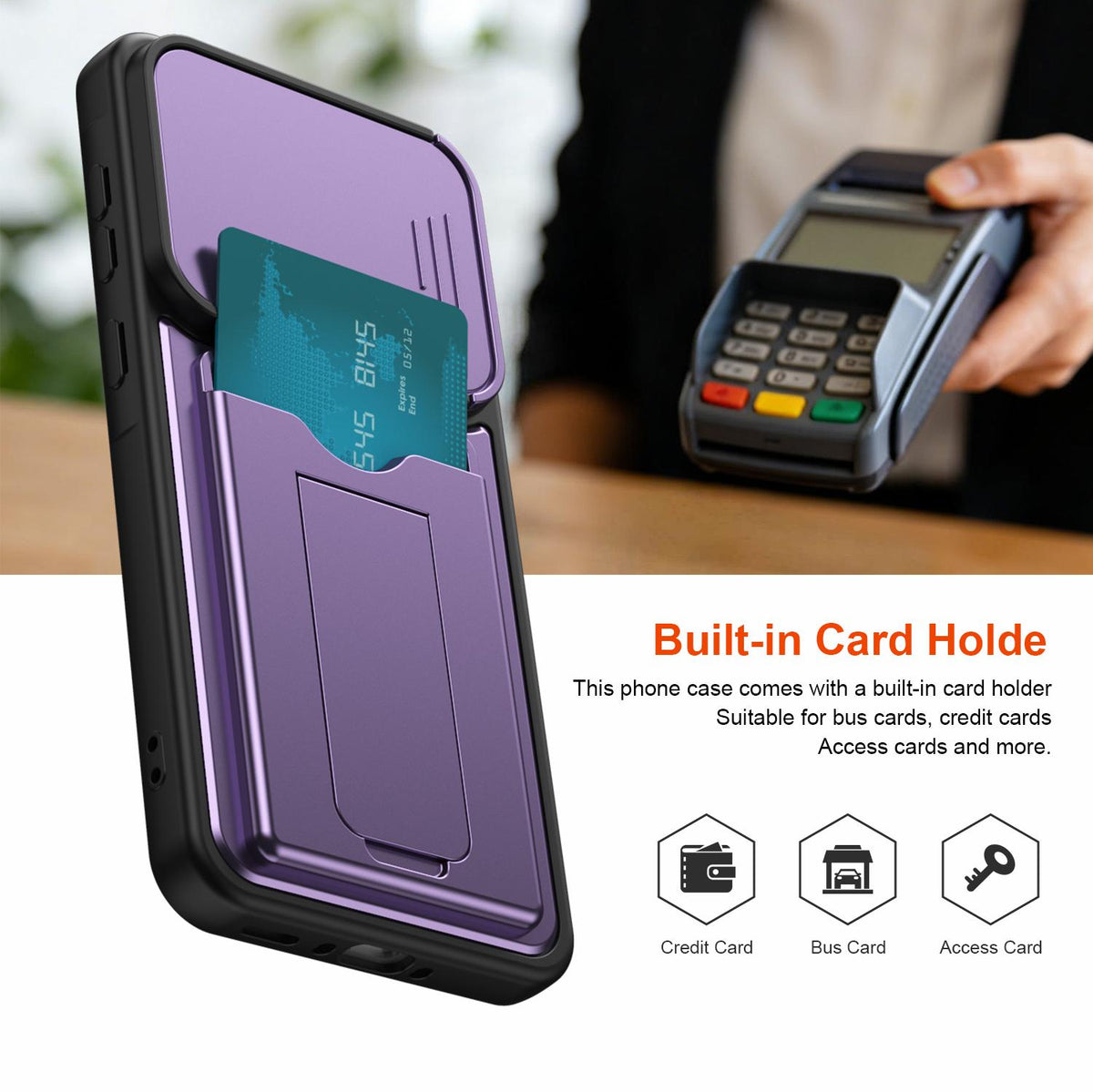 For ZTE Blade V80 Max Card Holder Series Sliding Lens Cover PC Hybrid TPU Phone Case - Purple - EDA009708606E