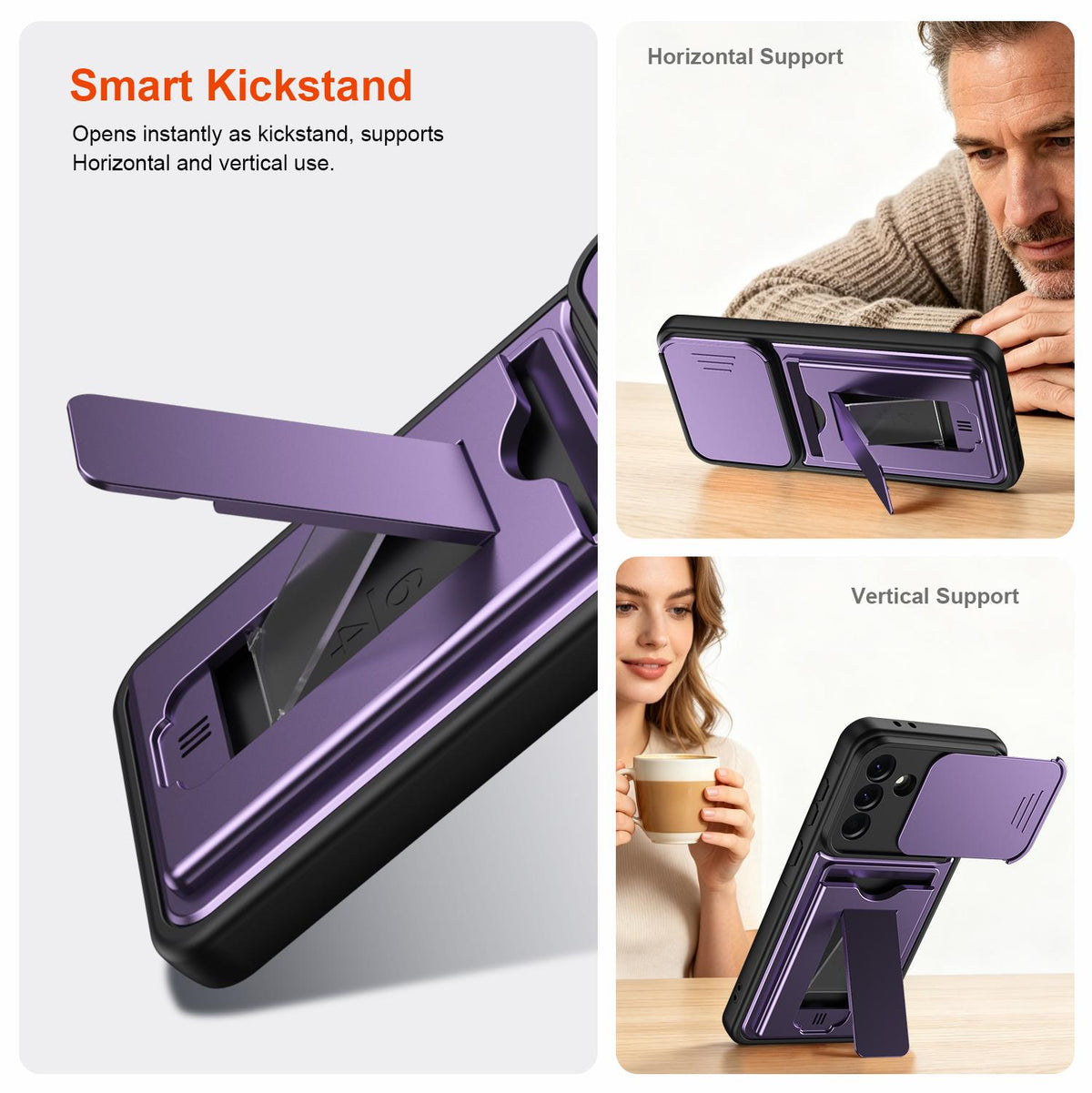 For ZTE Blade V80 Max Card Holder Series Sliding Lens Cover PC Hybrid TPU Phone Case - Purple - EDA009708606E