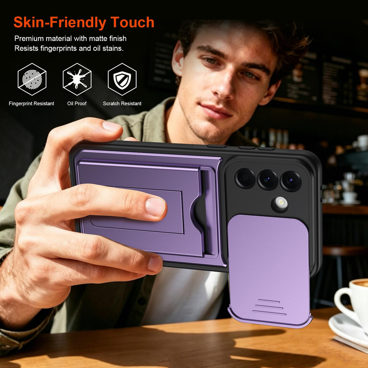 For ZTE Blade V80 Max Card Holder Series Sliding Lens Cover PC Hybrid TPU Phone Case - Purple - EDA009708606E