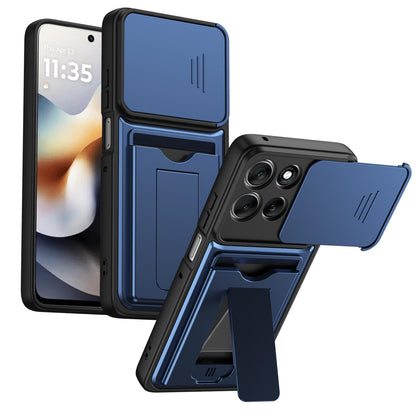 For Motorola Edge 70 5G / Moto X70 Air 5G Card Holder Series Sliding Lens Cover PC Hybrid TPU Phone Case - Blue - EDA009708703B