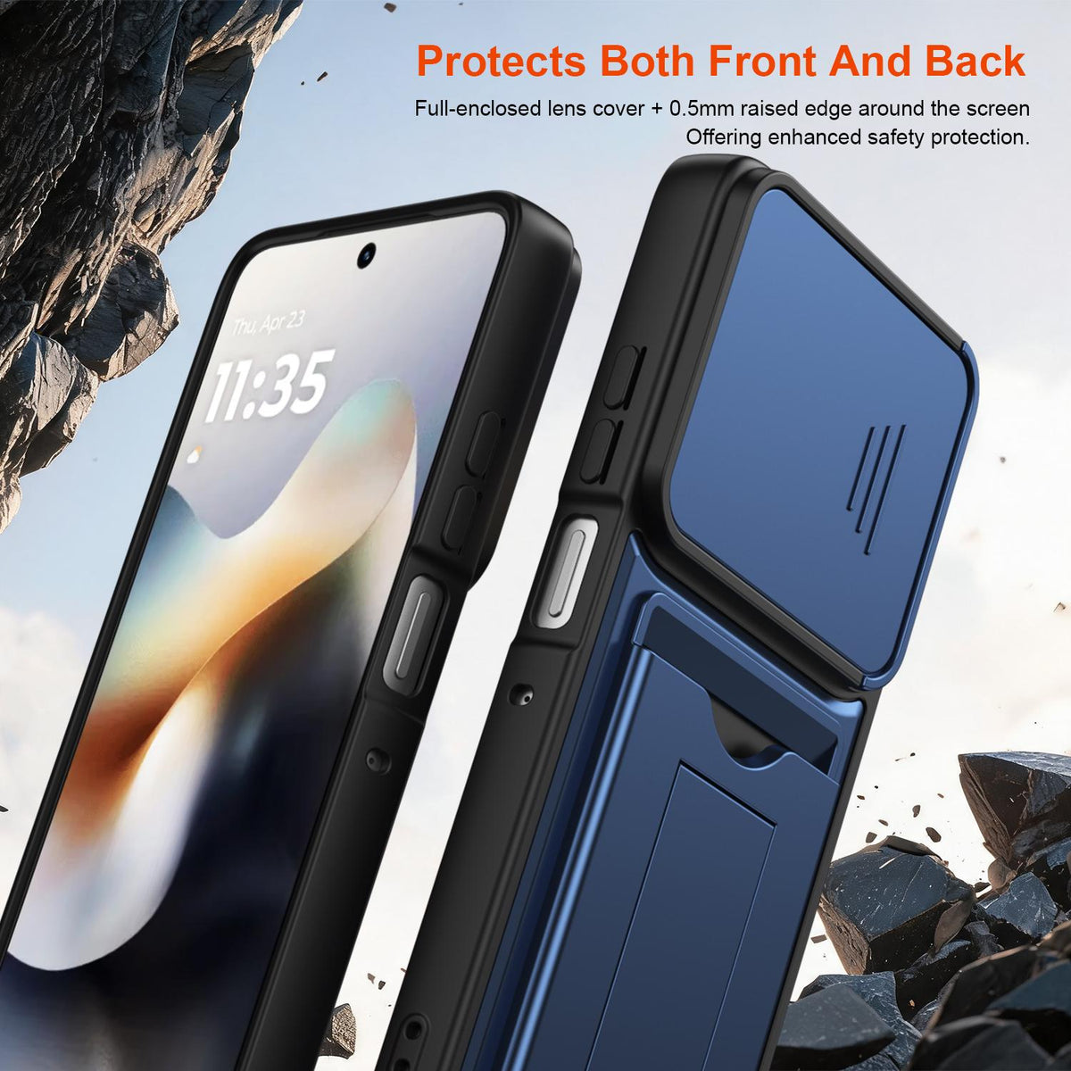 For Motorola Edge 70 5G / Moto X70 Air 5G Card Holder Series Sliding Lens Cover PC Hybrid TPU Phone Case - Blue - EDA009708703B
