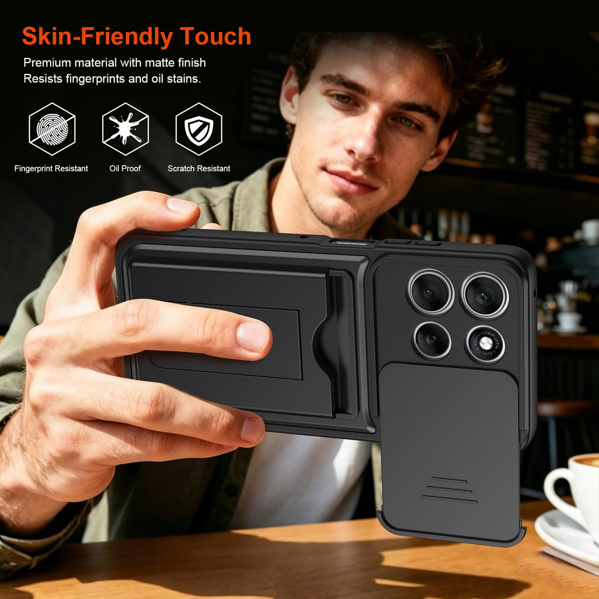For Motorola Edge 70 5G / Moto X70 Air 5G Card Holder Series Sliding Lens Cover PC Hybrid TPU Phone Case - Black - EDA009708703D