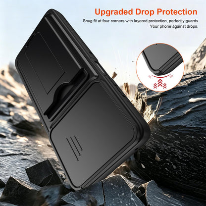 For Motorola Edge 70 5G / Moto X70 Air 5G Card Holder Series Sliding Lens Cover PC Hybrid TPU Phone Case - Black - EDA009708703D