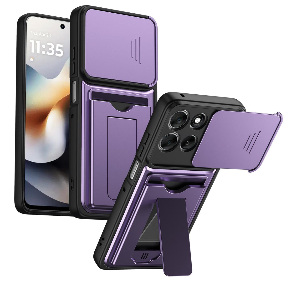 For Motorola Edge 70 5G / Moto X70 Air 5G Card Holder Series Sliding Lens Cover PC Hybrid TPU Phone Case - Purple - EDA009708703E