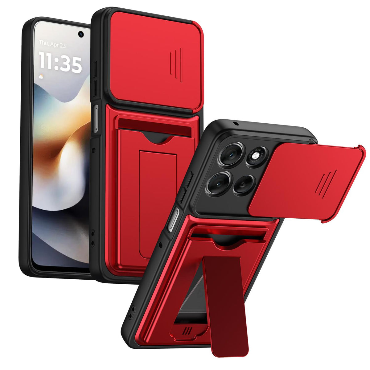 For Motorola Edge 70 Fusion 5G Card Holder Series Sliding Lens Cover PC Hybrid TPU Phone Case - Red - EDA009708704A