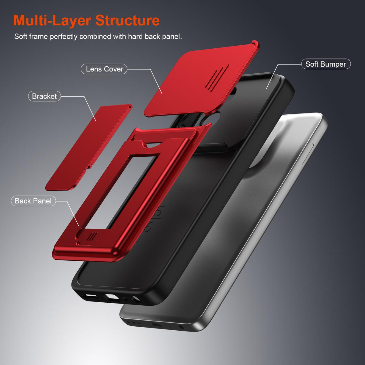 For Motorola Edge 70 Fusion 5G Card Holder Series Sliding Lens Cover PC Hybrid TPU Phone Case - Red - EDA009708704A