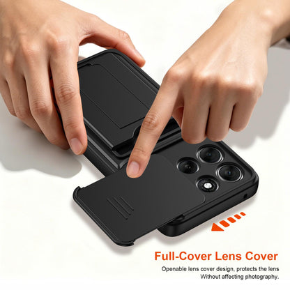 For Motorola Edge 70 Fusion 5G Card Holder Series Sliding Lens Cover PC Hybrid TPU Phone Case - Black - EDA009708704D