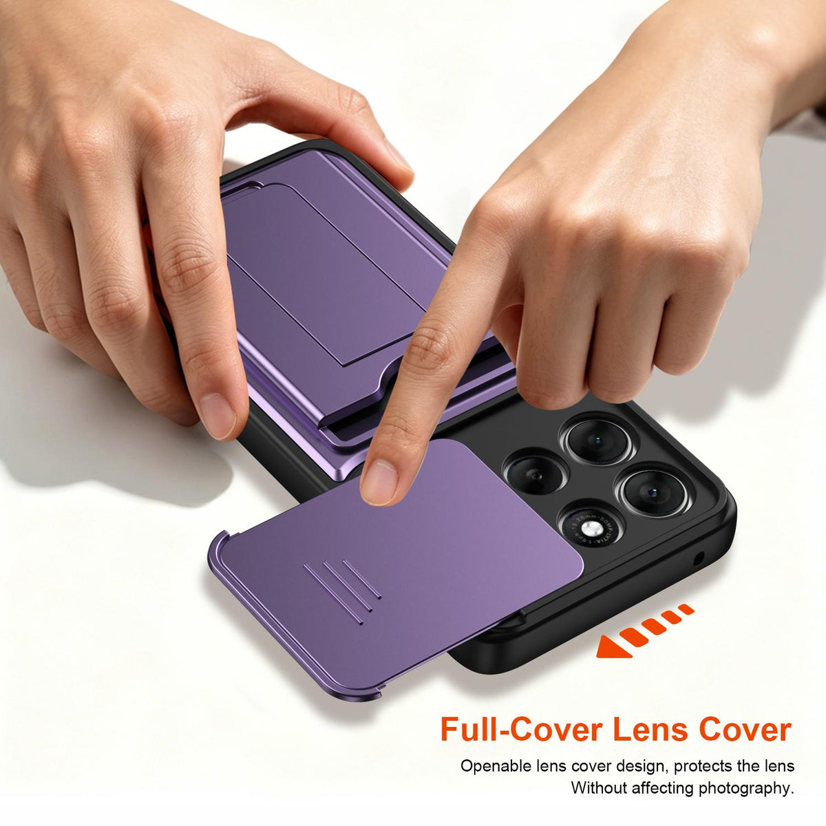 For Motorola Edge 70 Fusion 5G Card Holder Series Sliding Lens Cover PC Hybrid TPU Phone Case - Purple - EDA009708704E