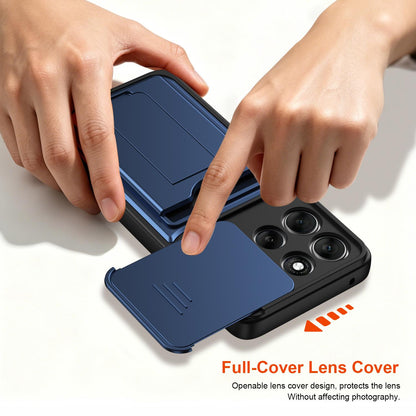 For Motorola Moto G86 5G Card Holder Series Sliding Lens Cover PC Hybrid TPU Phone Case - Blue - EDA009708707B