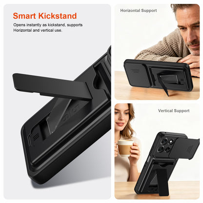 For Motorola Moto G86 5G Card Holder Series Sliding Lens Cover PC Hybrid TPU Phone Case - Black - EDA009708707D