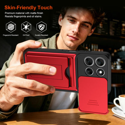 For Motorola Moto G86 Power Card Holder Series Sliding Lens Cover PC Hybrid TPU Phone Case - Red - EDA009708708A