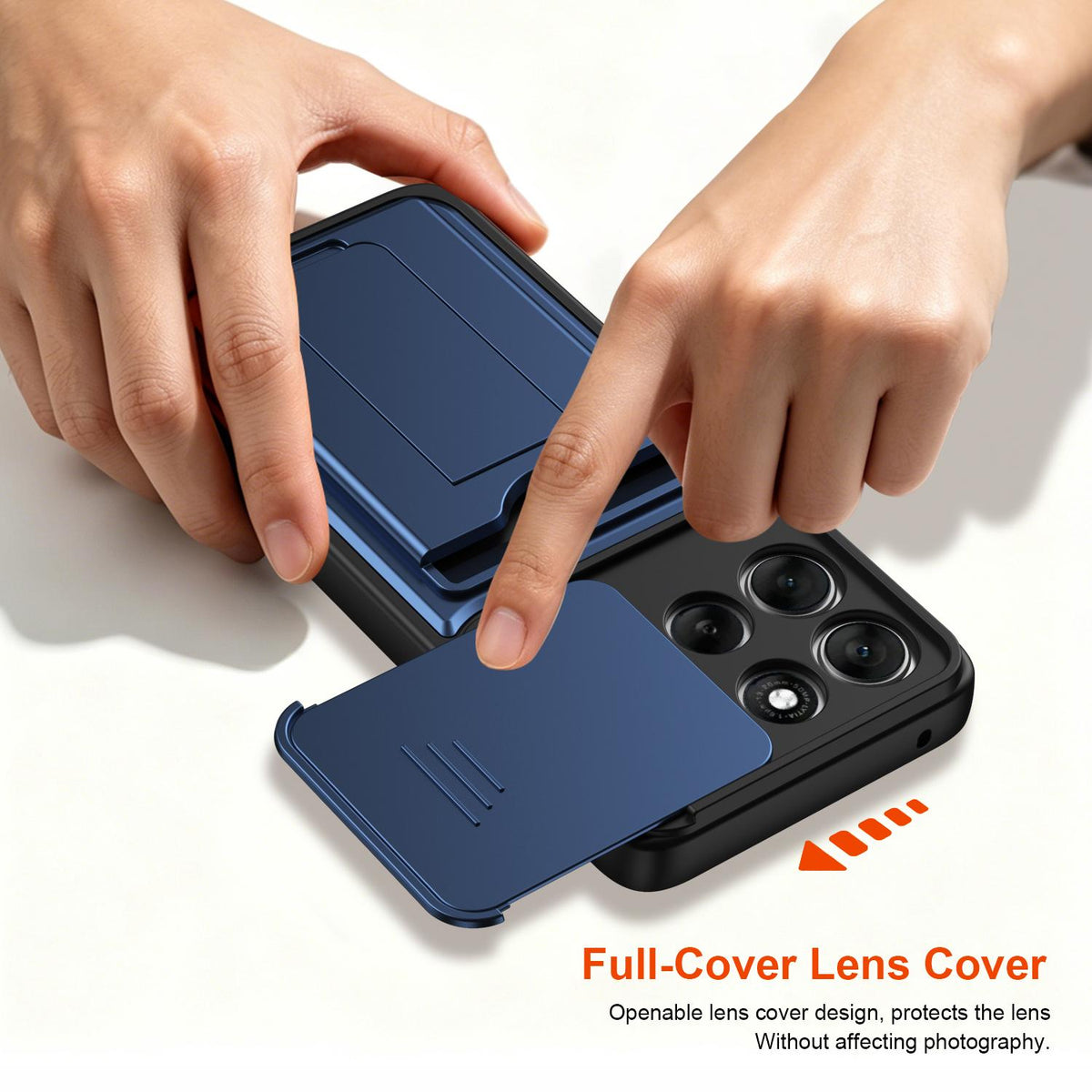 For Motorola Moto G86 Power Card Holder Series Sliding Lens Cover PC Hybrid TPU Phone Case - Blue - EDA009708708B