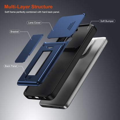 For Motorola Moto G86 Power Card Holder Series Sliding Lens Cover PC Hybrid TPU Phone Case - Blue - EDA009708708B