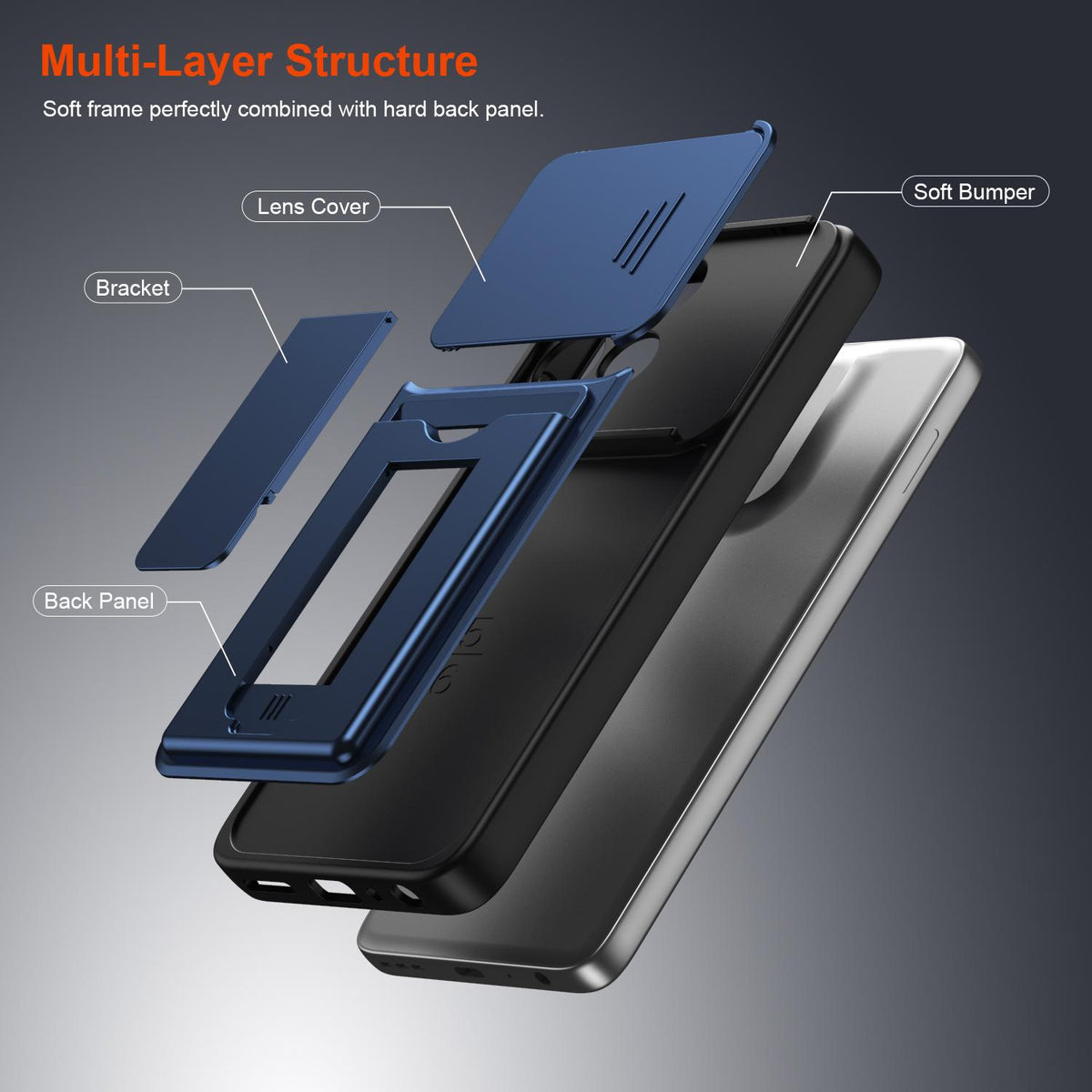 For Motorola Signature 5G / Edge 70 Ultra 5G Card Holder Series Sliding Lens Cover PC Hybrid TPU Phone Case - Blue - EDA009708710B