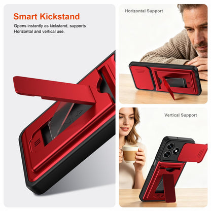 For Honor X5c 4G / X5c Plus Card Holder Series Sliding Lens Cover PC Hybrid TPU Phone Case - Blue - EDA009708803B