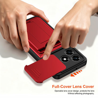 For Honor X5c 4G / X5c Plus Card Holder Series Sliding Lens Cover PC Hybrid TPU Phone Case - Black - EDA009708803D