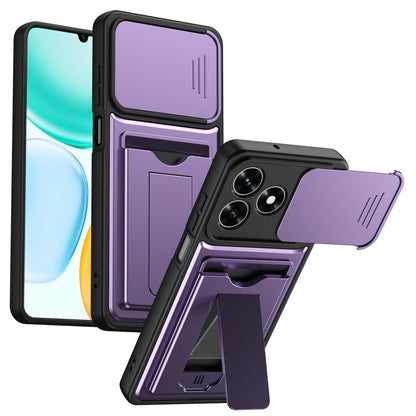 For Honor X5c 4G / X5c Plus Card Holder Series Sliding Lens Cover PC Hybrid TPU Phone Case - Purple - EDA009708803E