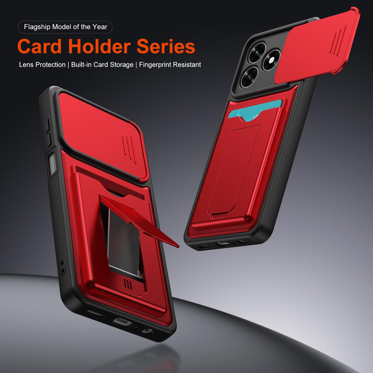 For Honor X5c 4G / X5c Plus Card Holder Series Sliding Lens Cover PC Hybrid TPU Phone Case - Purple - EDA009708803E
