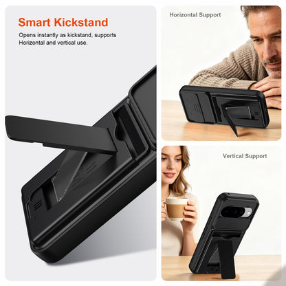For Google Pixel 10 / Pixel 10 Pro Card Holder Series Sliding Lens Cover PC Hybrid TPU Phone Case - Blue - EDA009708902B