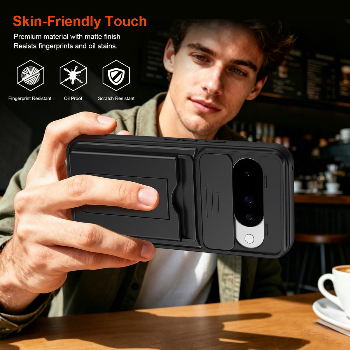 For Google Pixel 10 / Pixel 10 Pro Card Holder Series Sliding Lens Cover PC Hybrid TPU Phone Case - Blue - EDA009708902B