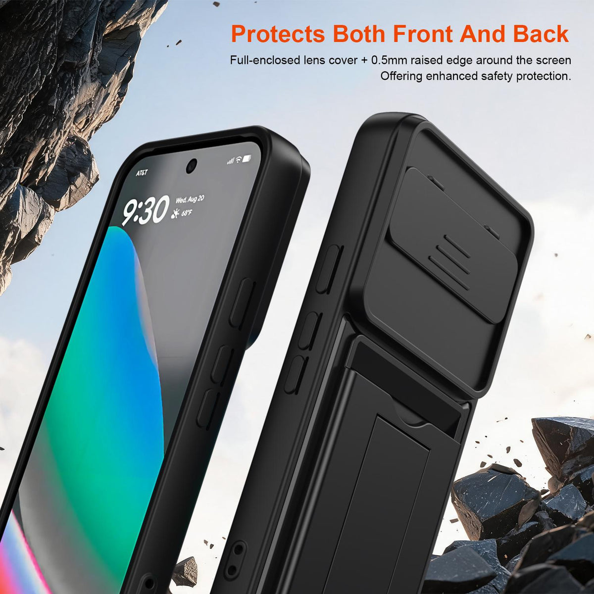 For Google Pixel 10 / Pixel 10 Pro Card Holder Series Sliding Lens Cover PC Hybrid TPU Phone Case - Orange - EDA009708902C