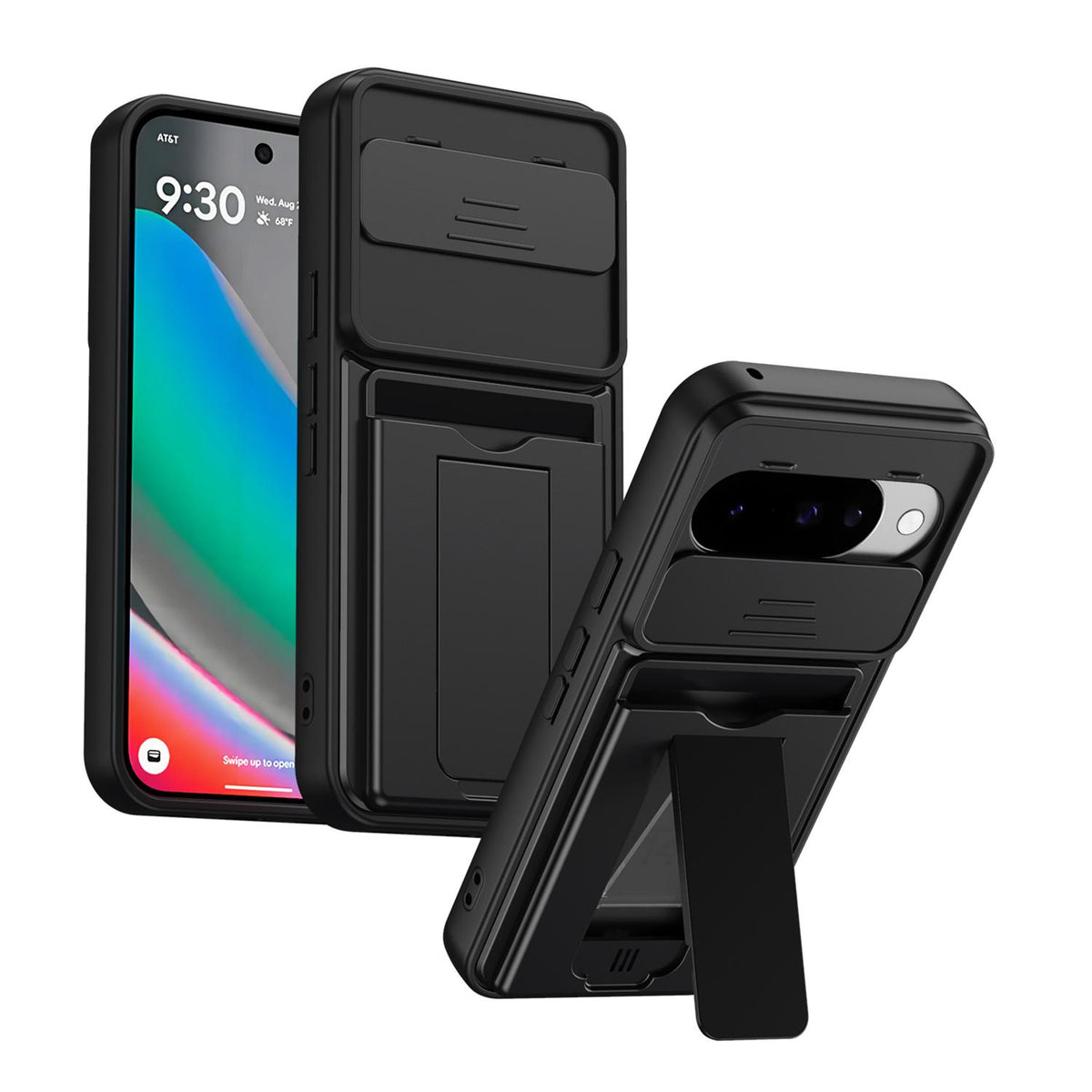 For Google Pixel 10 / Pixel 10 Pro Card Holder Series Sliding Lens Cover PC Hybrid TPU Phone Case - Black - EDA009708902D