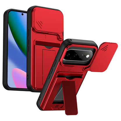 For Google Pixel 11 / Pixel 11 Pro Card Holder Series Sliding Lens Cover PC Hybrid TPU Phone Case - Red - EDA009708904A