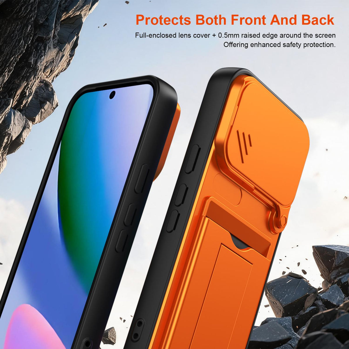 For Google Pixel 11 / Pixel 11 Pro Card Holder Series Sliding Lens Cover PC Hybrid TPU Phone Case - Black - EDA009708904D