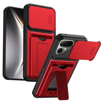 For Tecno Pova Curve 2 5G Card Holder Series Sliding Lens Cover PC Hybrid TPU Phone Case - Red - EDA009709003A