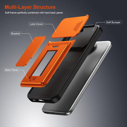 For Tecno Pova Curve 2 5G Card Holder Series Sliding Lens Cover PC Hybrid TPU Phone Case - Red - EDA009709003A