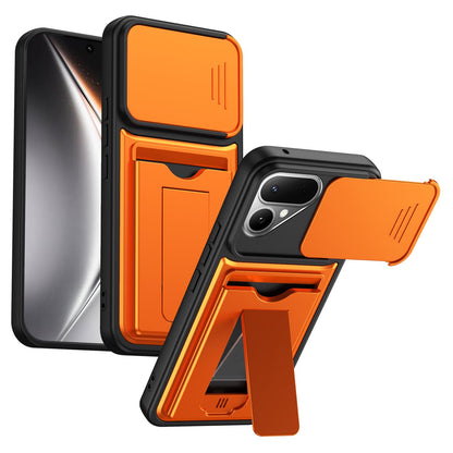 For Tecno Pova Curve 2 5G Card Holder Series Sliding Lens Cover PC Hybrid TPU Phone Case - Orange - EDA009709003C