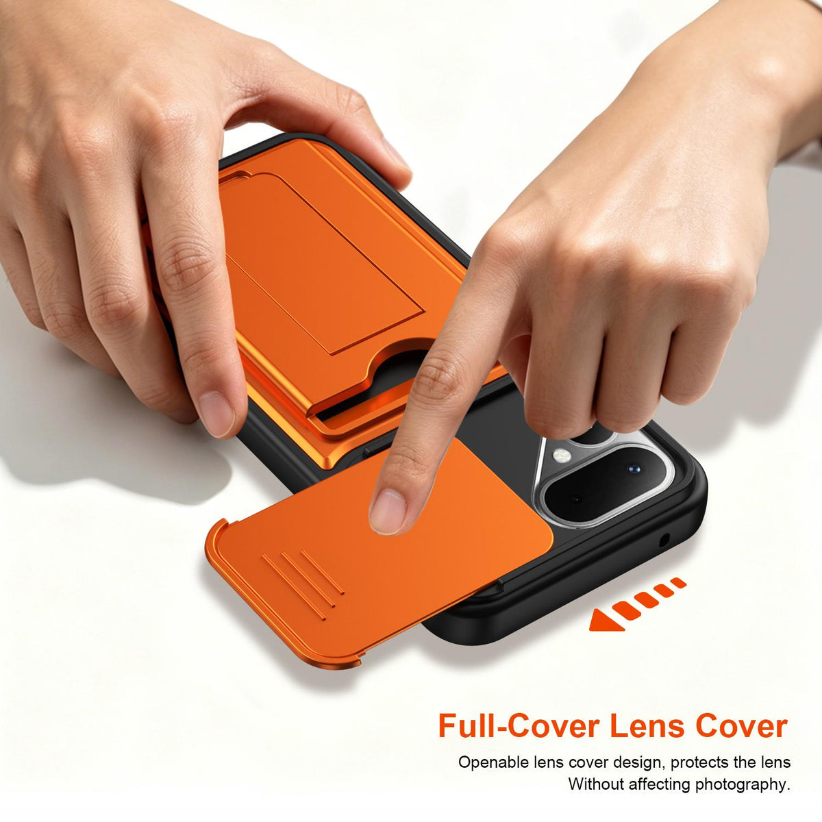 For Tecno Pova Curve 2 5G Card Holder Series Sliding Lens Cover PC Hybrid TPU Phone Case - Orange - EDA009709003C