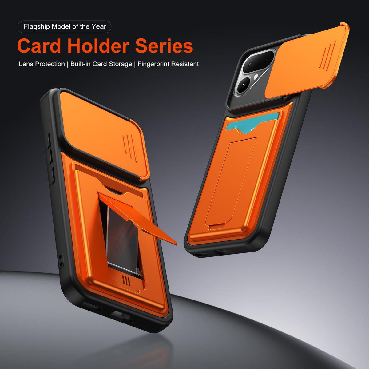 For Tecno Pova Curve 2 5G Card Holder Series Sliding Lens Cover PC Hybrid TPU Phone Case - Black - EDA009709003D