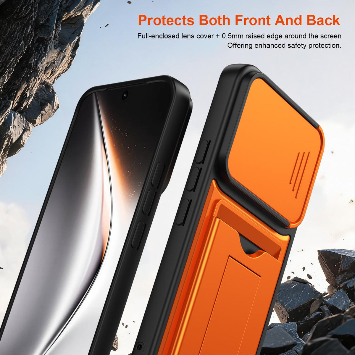 For Tecno Pova Curve 2 5G Card Holder Series Sliding Lens Cover PC Hybrid TPU Phone Case - Black - EDA009709003D