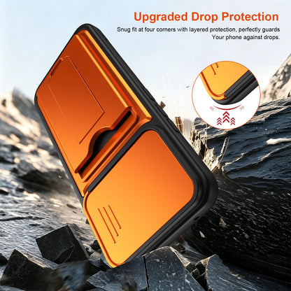 For Tecno Pova Curve 2 5G Card Holder Series Sliding Lens Cover PC Hybrid TPU Phone Case - Black - EDA009709003D