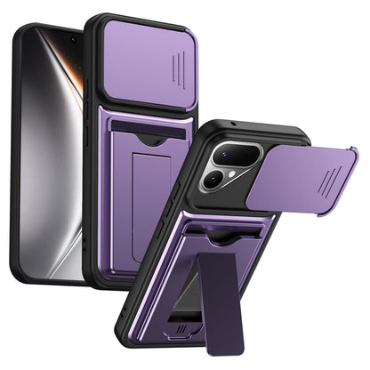 For Tecno Pova Curve 2 5G Card Holder Series Sliding Lens Cover PC Hybrid TPU Phone Case - Purple - EDA009709003E