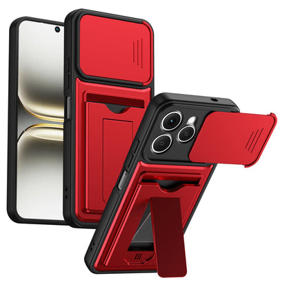 For Tecno Spark 40 4G Card Holder Series Sliding Lens Cover PC Hybrid TPU Phone Case - Red - EDA009709004A