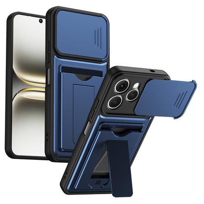 For Tecno Spark 40 4G Card Holder Series Sliding Lens Cover PC Hybrid TPU Phone Case - Blue - EDA009709004B