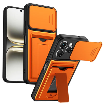 For Tecno Spark 40 4G Card Holder Series Sliding Lens Cover PC Hybrid TPU Phone Case - Orange - EDA009709004C