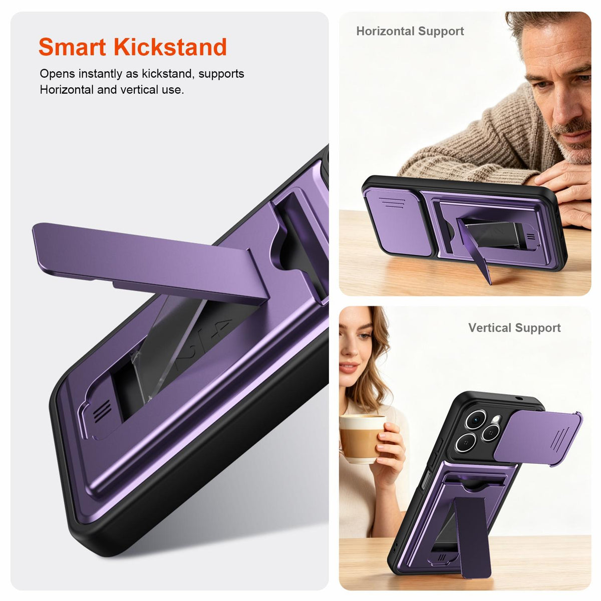 For Tecno Spark 40 4G Card Holder Series Sliding Lens Cover PC Hybrid TPU Phone Case - Orange - EDA009709004C