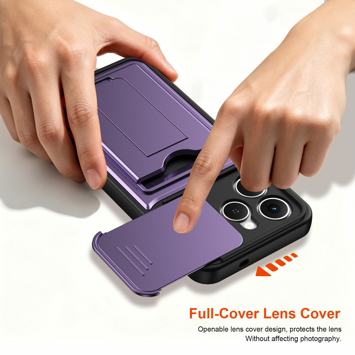 For Tecno Spark 40 4G Card Holder Series Sliding Lens Cover PC Hybrid TPU Phone Case - Orange - EDA009709004C
