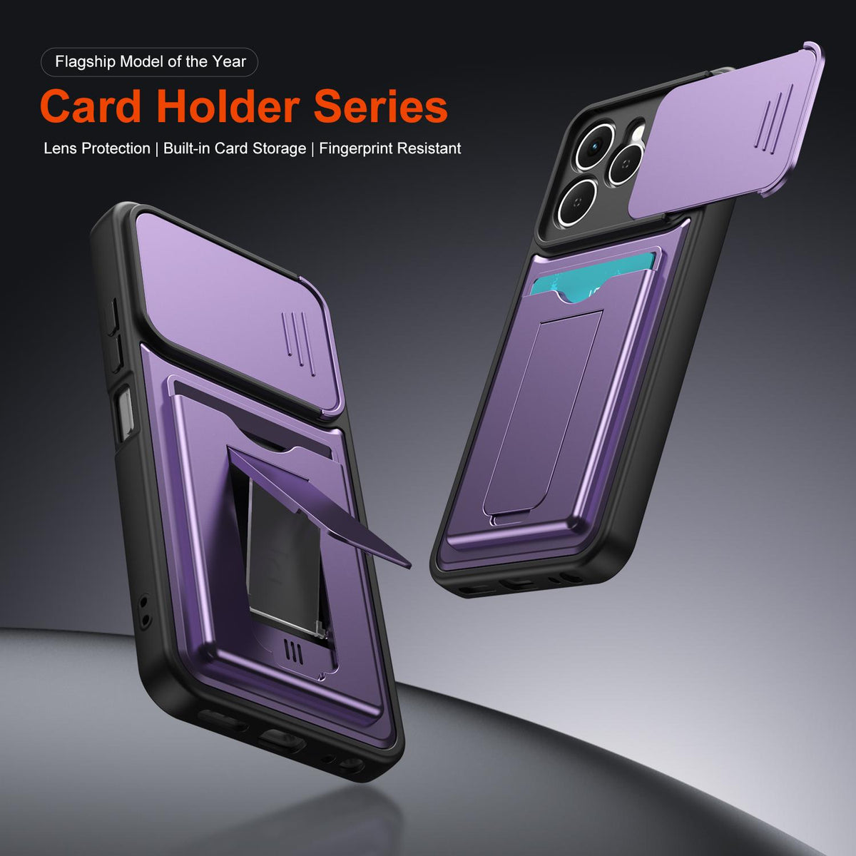 For Tecno Spark 40 4G Card Holder Series Sliding Lens Cover PC Hybrid TPU Phone Case - Black - EDA009709004D
