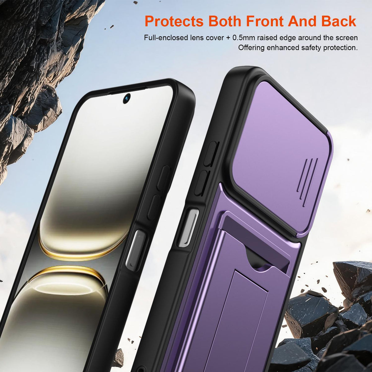 For Tecno Spark 40 4G Card Holder Series Sliding Lens Cover PC Hybrid TPU Phone Case - Black - EDA009709004D