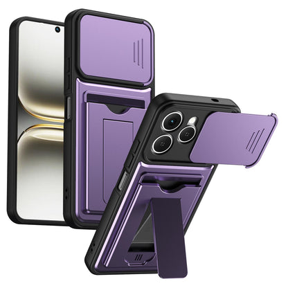 For Tecno Spark 40 4G Card Holder Series Sliding Lens Cover PC Hybrid TPU Phone Case - Purple - EDA009709004E