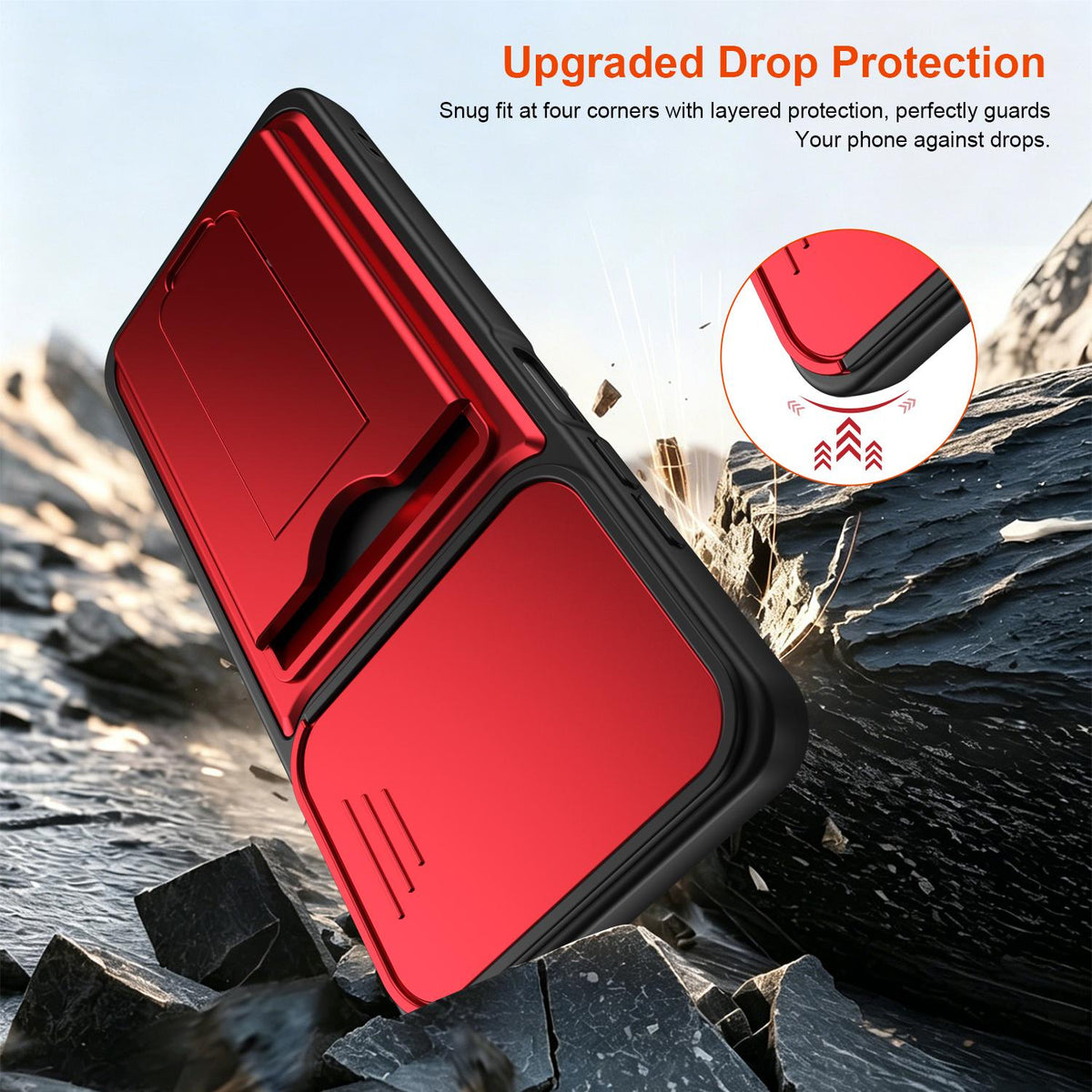 For Itel A100C 4G Card Holder Series Sliding Lens Cover PC Hybrid TPU Phone Case - Blue - EDA009709102B