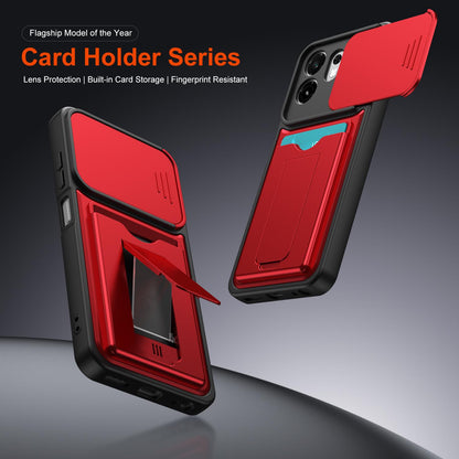 For Itel A100C 4G Card Holder Series Sliding Lens Cover PC Hybrid TPU Phone Case - Black - EDA009709102D