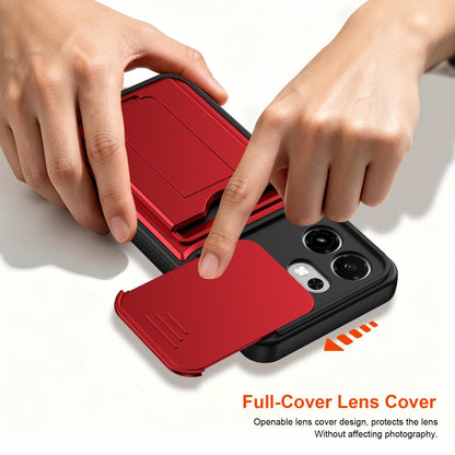 For Itel A100C 4G Card Holder Series Sliding Lens Cover PC Hybrid TPU Phone Case - Black - EDA009709102D